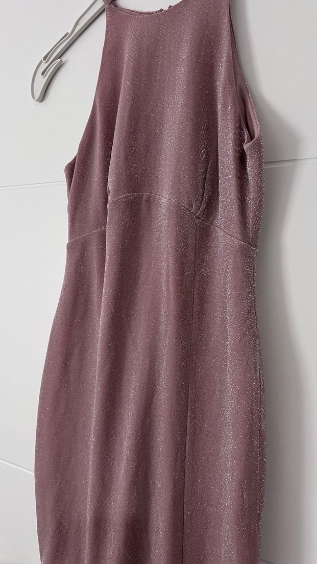 Gül kurusu renge yakin parlak simli elbise - Görsel 3