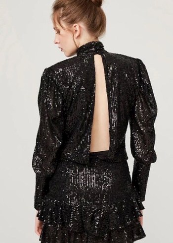 Gira offıcial Payetli Siyah Mini Elbise Yılan Desenli - Görsel 3