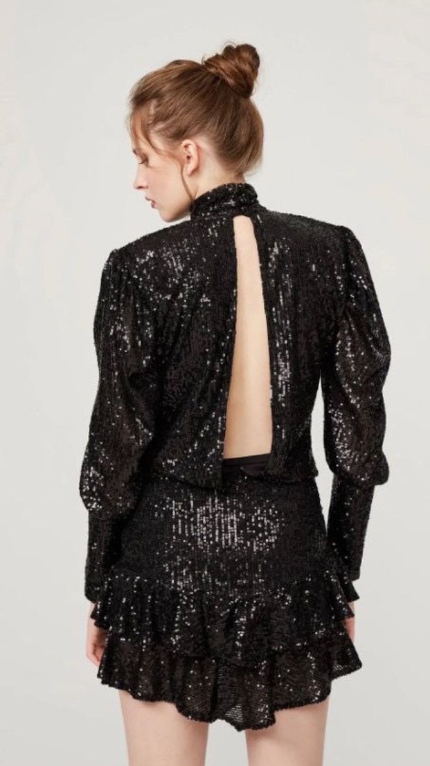 Gira offıcial Payetli Siyah Mini Elbise Yılan Desenli - Görsel 3