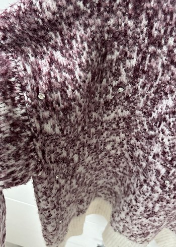 m Beden Bordo Beyaz Batik Desenli Taşlı Kadın Triko Kazak