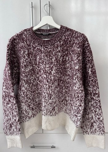 Bordo Beyaz Batik Desenli Taşlı Kadın Triko Kazak
