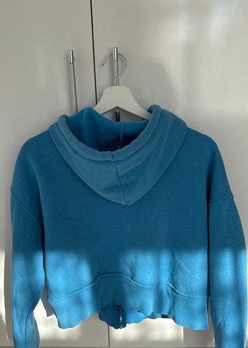 l Beden Mavi Fermuarlı Kısa Kadın Sweatshirt