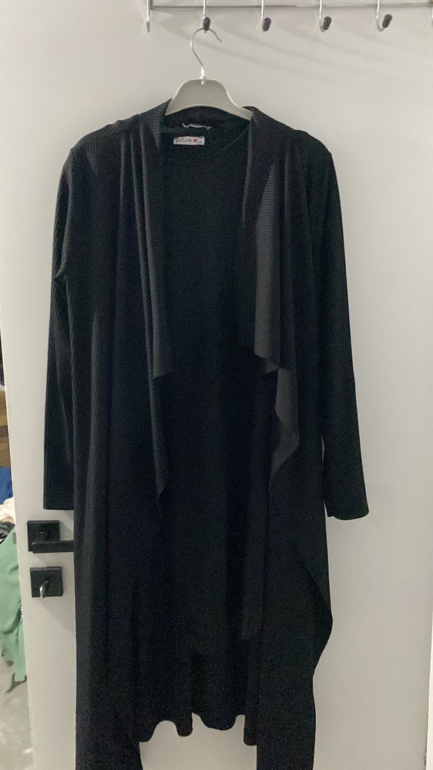 Siyah Yüksek Yakalı Kolsuz Midi Elbise takım tesettur - Görsel 2