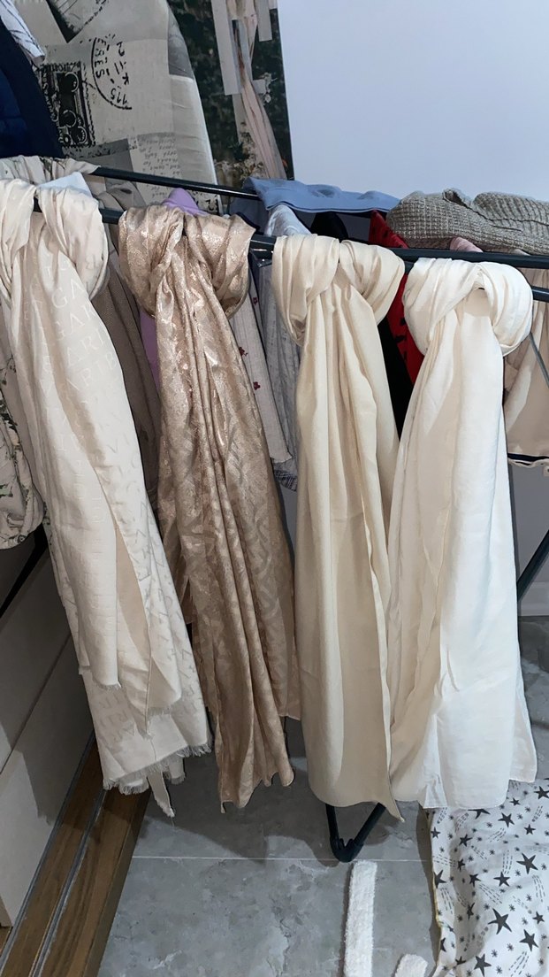 Beyaz Keten Kadın Şal - Görsel 2