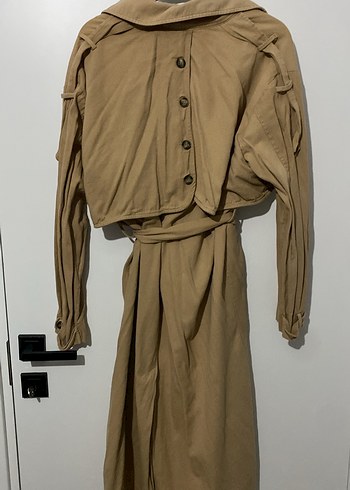 Bej Kuşaklı Uzun Kadın Trençkot - Görsel 2