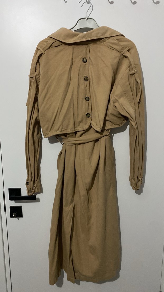 Bej Kuşaklı Uzun Kadın Trençkot - Görsel 2