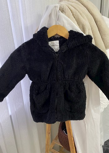 Çocuk Kadın Kapüşonlu Peluş Kaban - Görsel 3