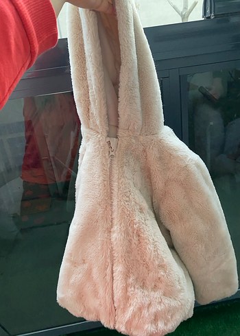 Çocuk Kadın Kapüşonlu Peluş Kaban - Görsel 9