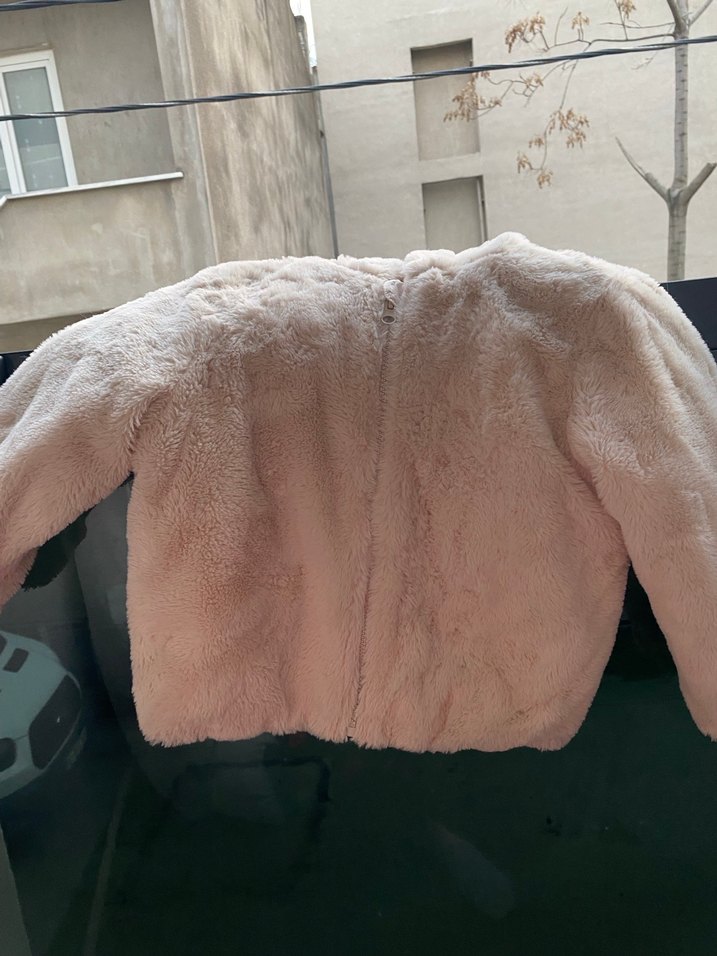 Çocuk Kadın Kapüşonlu Peluş Kaban - Görsel 4