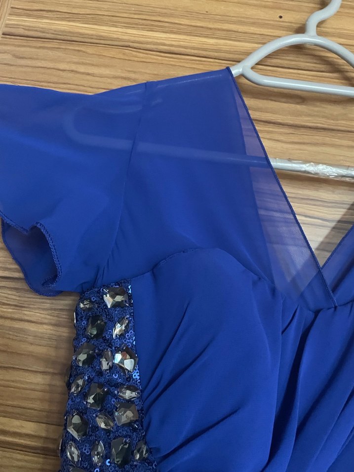 Mavi Drapeli Uzun Abiye Elbise - Görsel 4