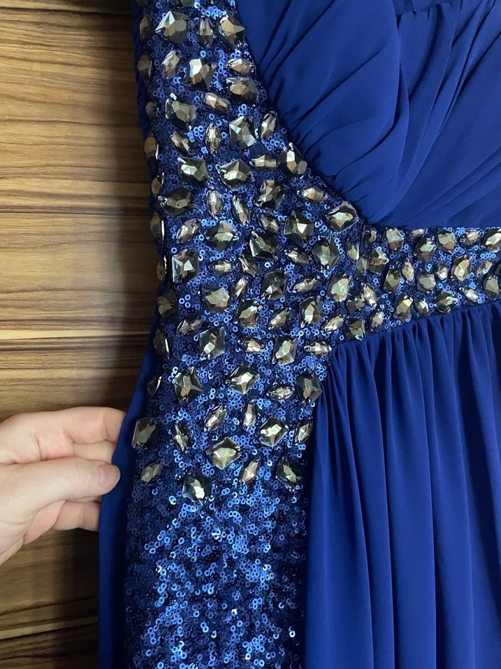 Mavi Drapeli Uzun Abiye Elbise - Görsel 3