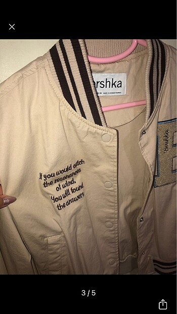 l Beden camel Renk Bershka baskılı ceket