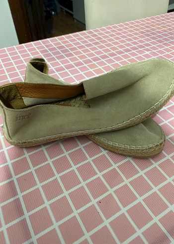 Bej hakiki süet deri Espadril - Görsel 2