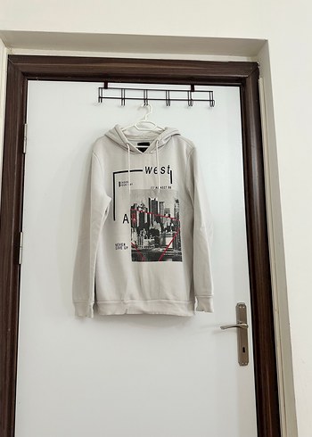 Erkek Gri Kapüşonlu Baskılı Sweatshirt