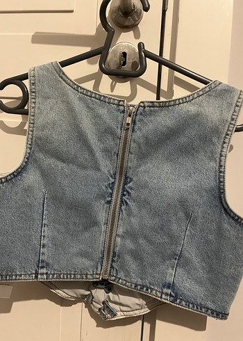 Düğmeli Denim Kadın Bustiyer - Görsel 3