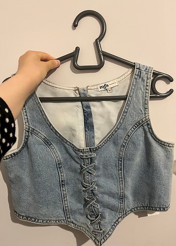 Düğmeli Denim Kadın Bustiyer - Görsel 2