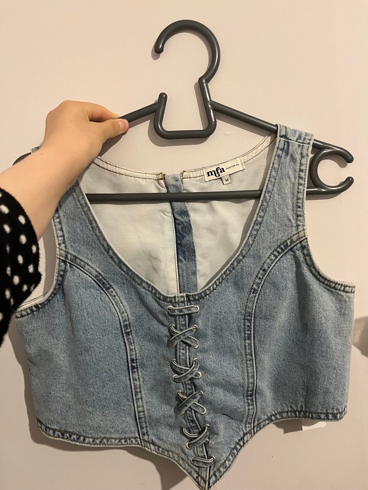 Düğmeli Denim Kadın Bustiyer - Görsel 2