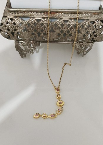 y kolye gold pembe taşlı