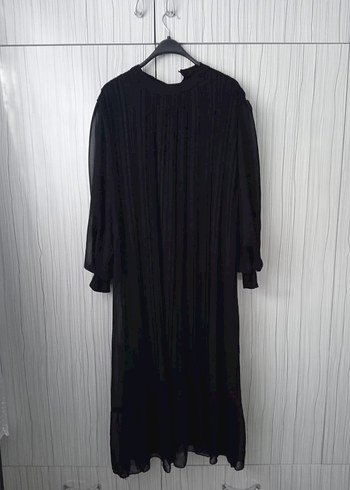 Uzun Siyah Pliseli şifon Elbise - Görsel 2