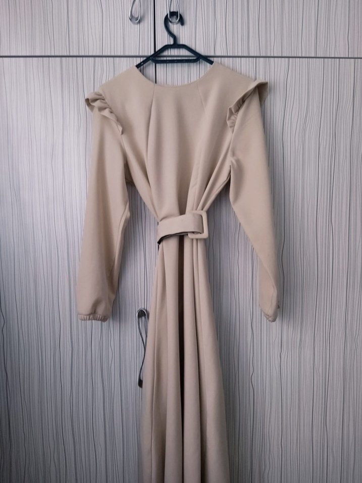 Bej Uzun Kollu Kadın Elbise - Görsel 2