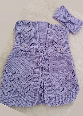 Kız bebek örgü yelek ve bandana