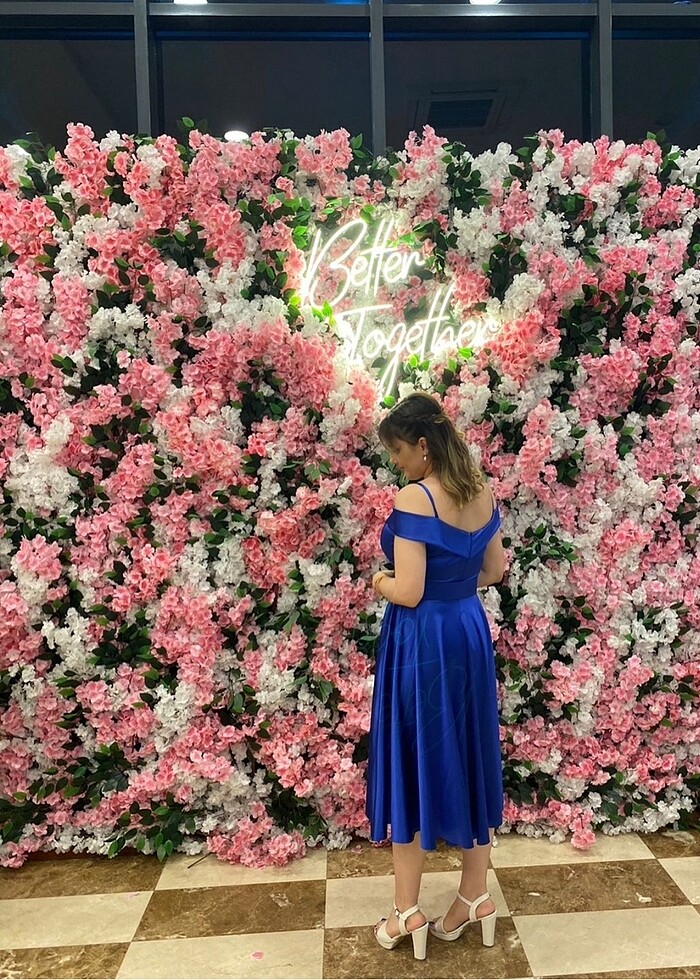 Saks mavisi saten elbise - Görsel 2