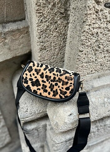 Leopar süet dokulu çanta 