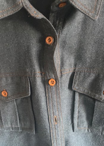 s Beden yeşil Renk Gri Denim Kadın Gömlek, Düğmeli, Uzun Kollu