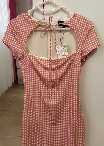 xs Beden Zara Pembe Kareli Mini Elbise