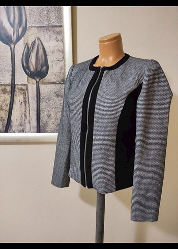 36 Beden gri Renk Gri Fermuarlı Kadın Blazer ceket