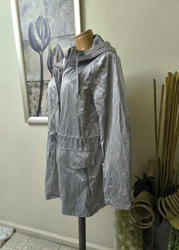 Kadın Gri Kemerli Mini Yağmurluk - Görsel 7