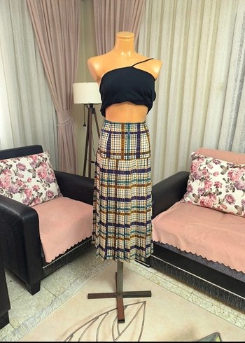 Çok Renkli Pilili Uzun Kadın Etek - Görsel 8