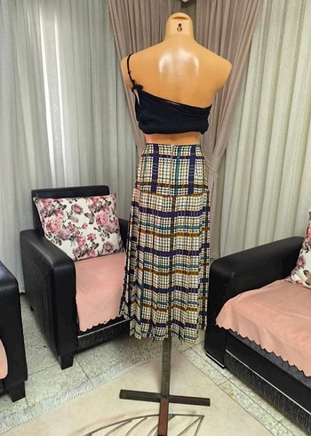 Çok Renkli Pilili Uzun Kadın Etek - Görsel 6