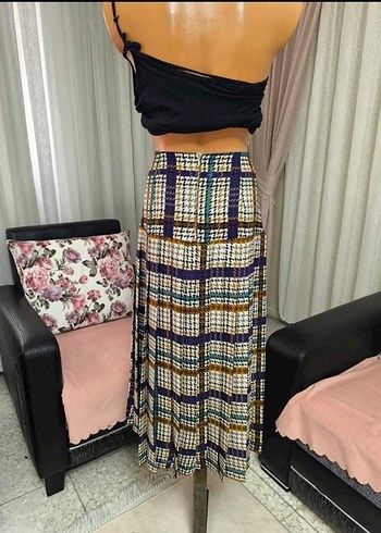 Çok Renkli Pilili Uzun Kadın Etek - Görsel 4