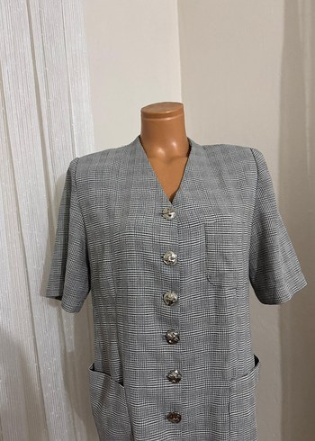 American Vintage Düğmeli Kısa Kollu Gri Ekose Blazer