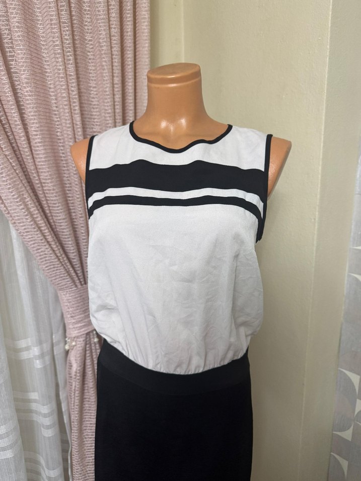 Siyah Çizgili  Ofis Elbisesi - Görsel 4