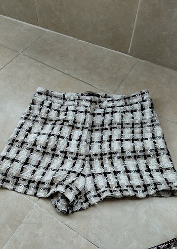 Zara Ekose Desenli Mini Kadın Şort