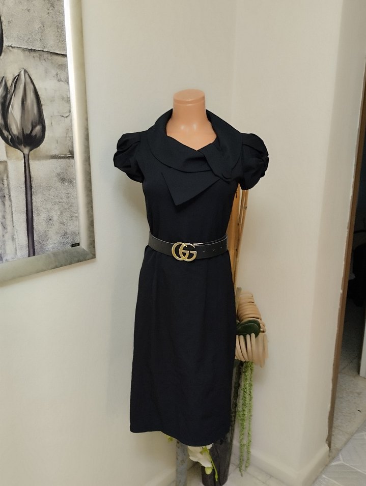 Siyah Uzun Kollu Ofis Elbisesi - Görsel 2