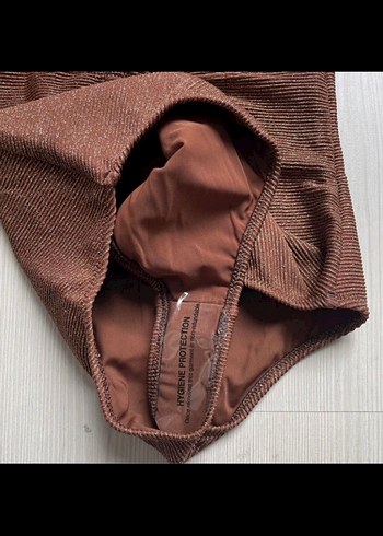 Bağlama Detaylı Simli Kahverengi Mayo - Görsel 3