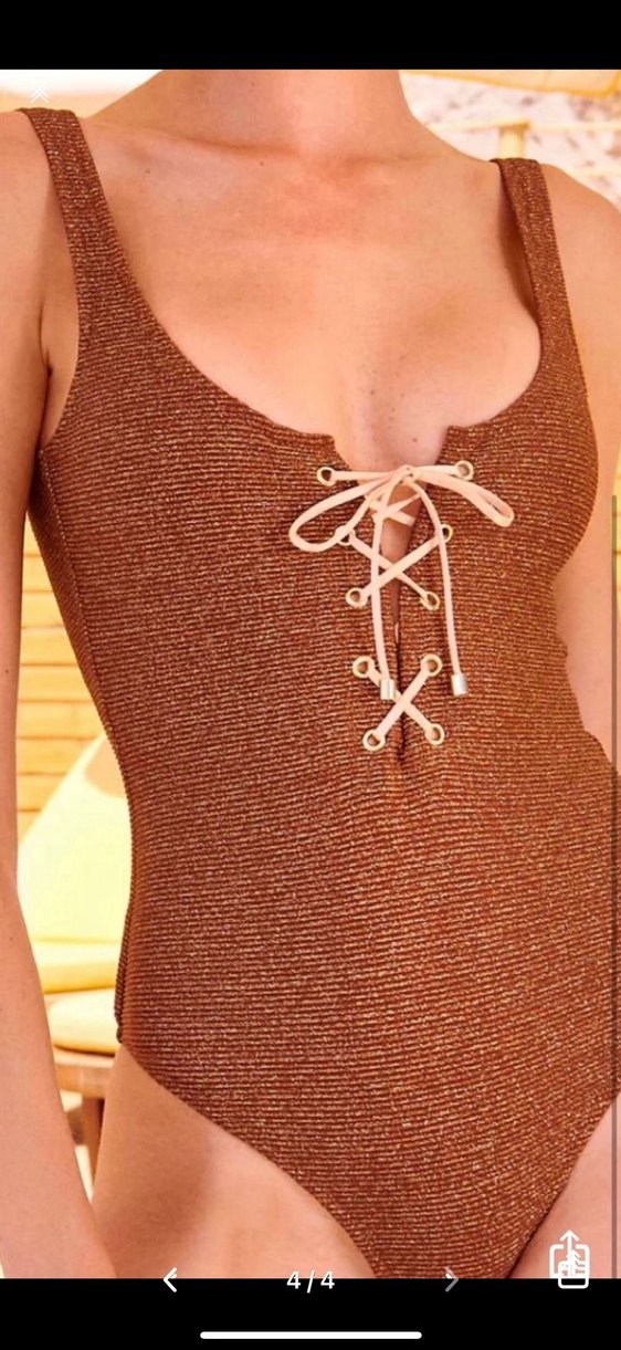 Bağlama Detaylı Simli Kahverengi Mayo - Görsel 4