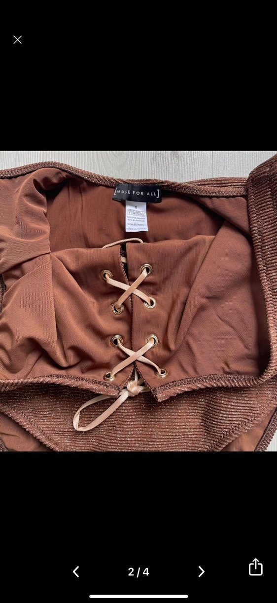 Bağlama Detaylı Simli Kahverengi Mayo - Görsel 2