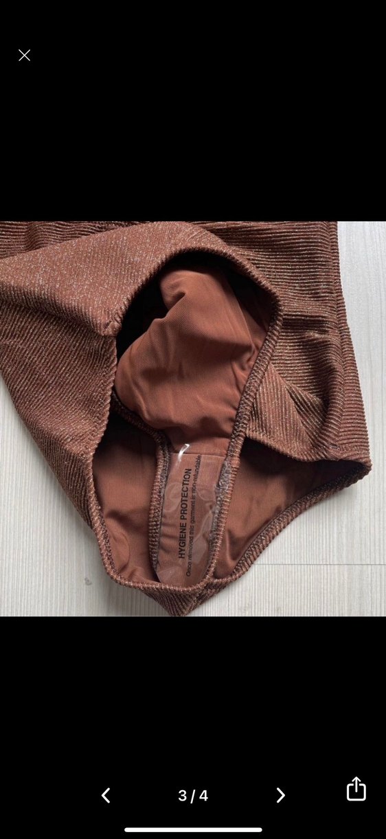 Bağlama Detaylı Simli Kahverengi Mayo - Görsel 3