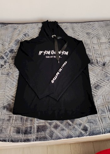 LC Waikiki Siyah Kapüşonlu Baskılı Kadın Sweatshirt