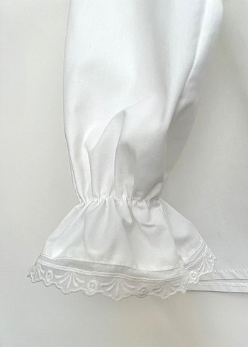 Dantel yaka ekru kadın gömlek - Görsel 4