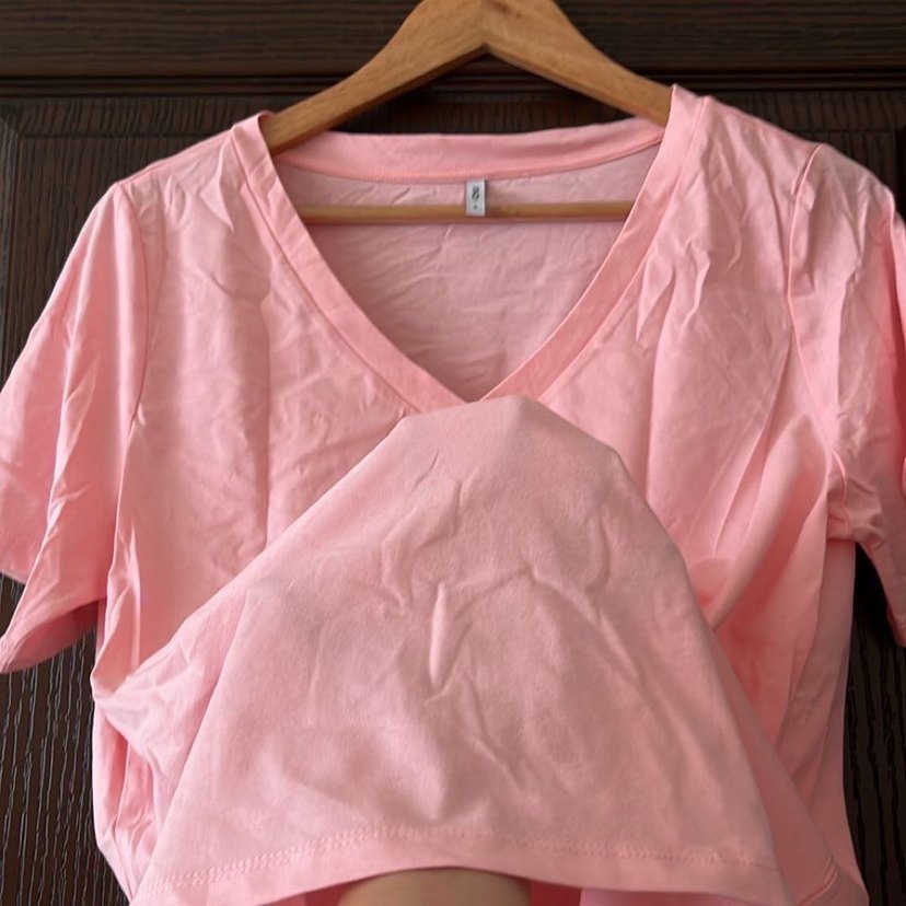 Pembe V Yaka Kadın sıfır Tişört - Görsel 3