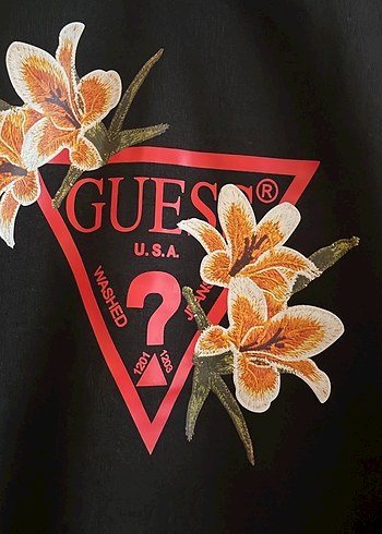 Guess Siyah Kapüşonlu Çiçek Baskılı Sweatshirt - Görsel 2