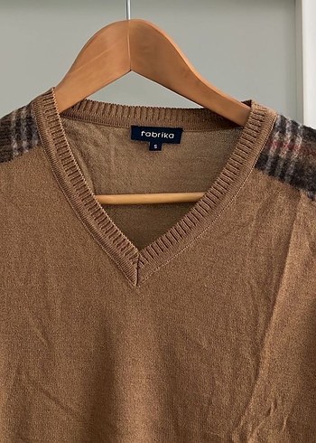 Erkek Kahverengi V Yaka Örgü Kazak - Görsel 2