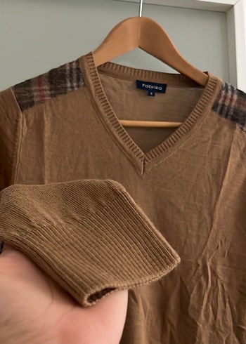 Erkek Kahverengi V Yaka Örgü Kazak - Görsel 3