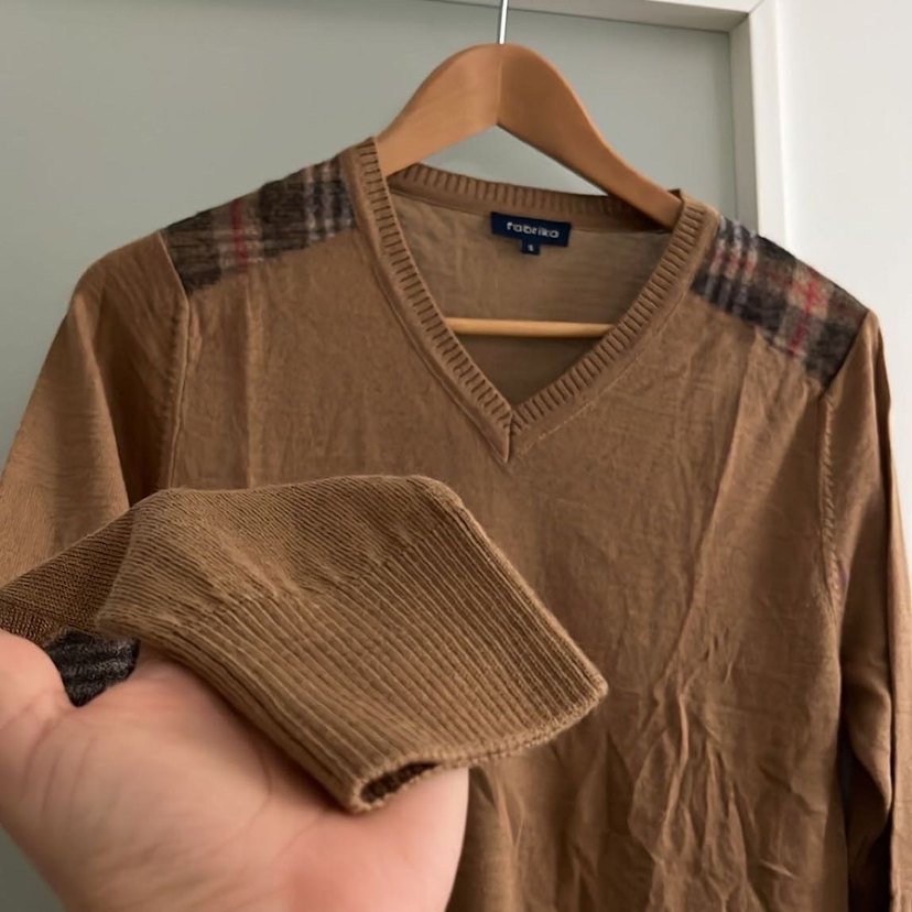 Erkek Kahverengi V Yaka Örgü Kazak - Görsel 3