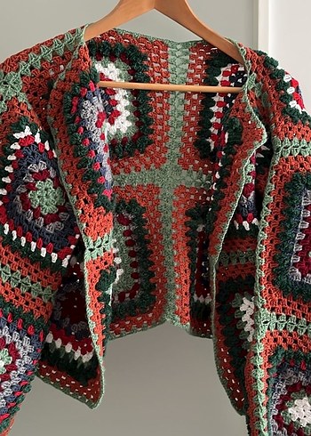 Renkli Örgü motifli Kadın Hırka - Görsel 5